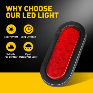 2Pcs 6" Oval LED Truck Trailer Stop/Turn/Tail Brake Light Mount Sealed Super Red - Picture 1 of 12
