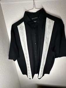 Bruno Sueded XL Microfiber Button Up Short Sleeve Embroidered Bowling Shirt - Bild 1 von 3