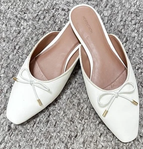 Nordstrom Ballet Slide Mule Shoe Beige leather W/ Bow 7M Ret $138 - Picture 1 of 9