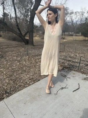 Antique 1920s Silk Chemise Nightdress Undergarment Slip Dress Floral - Image 1 of 4