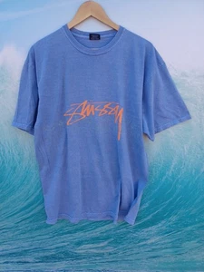 Camiseta Stussy XL Rara De Colección Para Hombres Desteñida Azul Pueblos Camiseta Teñida de Pigmento #0598 - Imagen 1 de 3