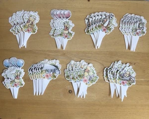 48 PCS CLASSIC WINNIE CUPCAKE TOPPERS CAKE TOPPER CUTE POOH, EEYORE, TIGGER - Picture 1 of 10