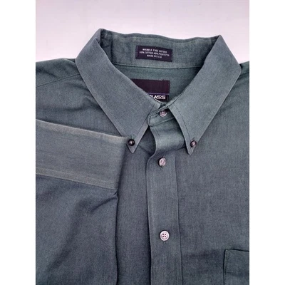 Camisa de vestir grande Bill Blass para hombre 16 36/37 verde sin arrugas Oxford con botones Foto 1 de 4