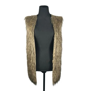 VTG Y2K Shaggy Faux Fur Vest Women’s M — Tribal Knit Back Boho Festival Gorpcore - Picture 1 of 14