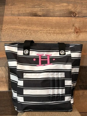 Bolso Organizador Thirty One Blanco y Negro Rayas Cremallera Logo Inicial “H” Foto 1 de 4