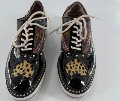 Fun Betsey Johnson 多色厚底牛津鞋带动物印花专利皮革 — 第 1/4 张图片