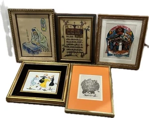 Lot of 5 Framed Judaica Art Prints – Rabbi - Chuppah - Calligraphy - Dancing Jew - Picture 1 of 21