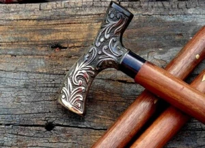 Vintage Heavy Victorian Brass Derby Head Handle Wooden Walking Stick Cane Style - Picture 1 of 5