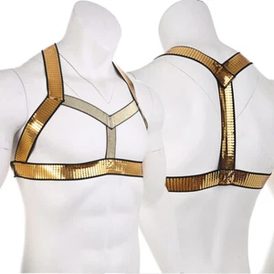 Sexy Men's Body Chest Harness Nylon Lingerie Underwear Golden Clubwear Costume - Picture 1 of 5