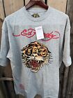 ED HARDY Tiger Graphic T-Shirt - Men's Size L Grey
