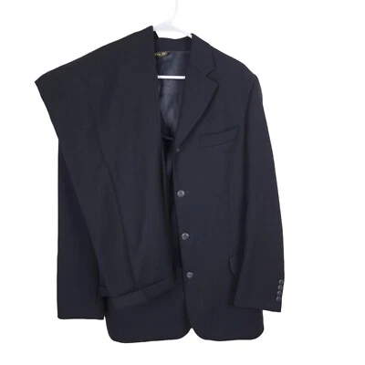 Traje Pantalón Bachrach Hombre Talla 32 Negro Lana Puños Plisado Botones Bolsillos Italia Foto 1 de 4