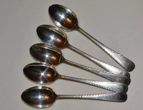 Five Hallmarked George V Demitasse English Silver Spoons, Sheffield 1921 Cover