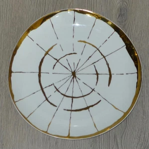 David Stark West Ulmenholz Scheibe Essteller Weiß & Gold 11,25" - Bild 1 von 6