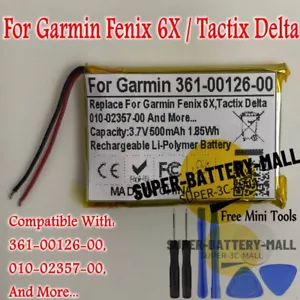 Riparazione batteria 500mAh per Garmin Fenix 6X, Tactix Delta,361-00126-00,010-02357-00 - Foto 1 di 3