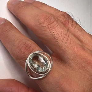 925 Sterling Genuine Oval Cut Aquamarine Solitaire Ring 5.95g Sz11 - Picture 1 of 11