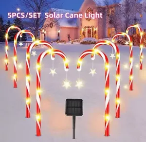 5 Piece Solar Candy Cane Outdoor Waterproof Garden Decor Christmas Holiday Decor - Picture 1 of 6