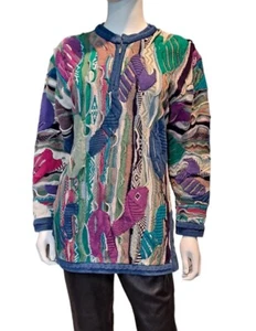 Authentic 1980s Coogi Zip Neck Pullover Sweater Purple Pink Teal Size Small - Picture 1 of 16