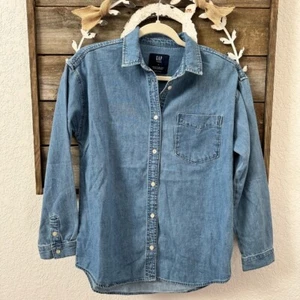 GAP Teen chambray denim oversized button down cotton shirt size 12 NWT - Picture 1 of 8