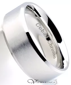 Herren Kobalt Chrom Ring Satiniert Ehering 8 mm Größe 7,5 bis 14,5 - Bild 1 von 3