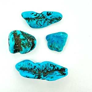 Four (4) Arizona Green/Blue Beautiful Spiderweb Rough Turquoise Nuggets 34g - Picture 1 of 13