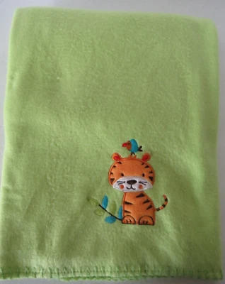Baby Blanket Garanimals Tiger Blue Bird Green Fleece Soft Lovey Applique 30"x40" - Image 1 of 4