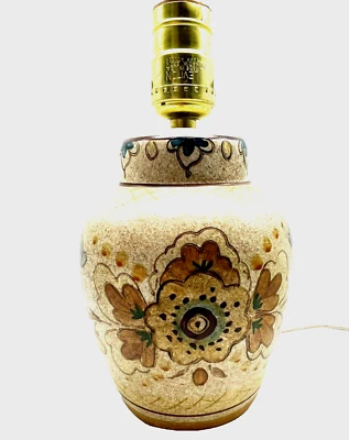 Vtg 1970s Art Pottery Lamp Muted Hand Painted Floral 8" Works Folk Art - Image 1 of 4