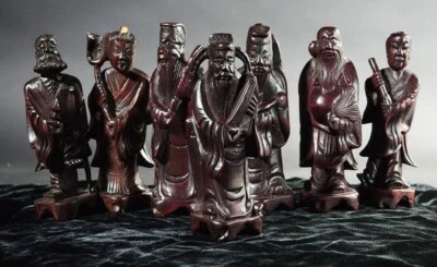 Antique Chinese Hand Carved Rosewood Seven Taoists Immortals Figurines - Image 1 of 4