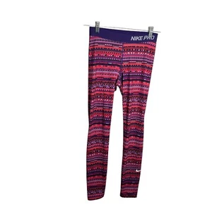 Nike Pro Leggings Girl's Medium Colorful Pull On Athletic Pink Purple Active - Picture 1 of 9