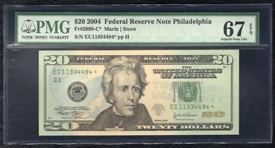 FR. 2089-C* 2004 $20 *STAR* FRN PHILADELPHIA, PA PMG GEM UNCIRCULATED-67EPQ (M) - Image 1 of 2