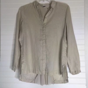Elie Tahari Womens Button Up Beige Long Sleeve Pleated Blouse Oversized Top Sz S - Picture 1 of 12
