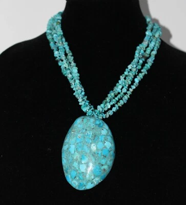 Sajen Turquoise Pendant Necklace Multi-Strand Large Mosaic Abalone Shell New - Image 1 of 4