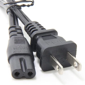 US USA American Figure of 8 Mains Power Cable C7 2 Pin AC Lead Fig Eight Plug - Picture 1 of 1