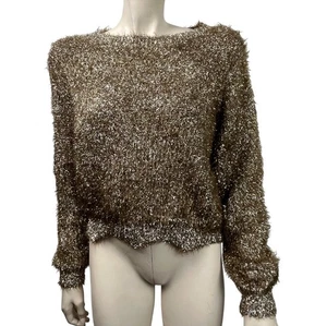 Womens Lucy Paris Lola Medium Gold Soft Fuzzy Eyelash Sweater Metallic - Picture 1 of 7