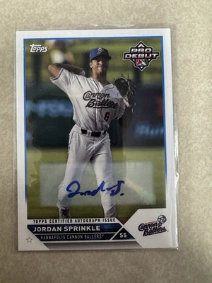 Jordan Sprinkle 2023 Topps Pro Debut Autograph #PD-15 White Sox RC Auto rookie - Image 1 of 2