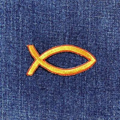 Ichthus Applique Patch - Embroidered Christian Jesus Fish Ichthys Badge 2.5" - Image 1 of 2