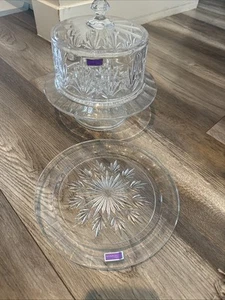 Marquis by Waterford Crystal Finley 3 in 1 Cake Plate Stand Server & Dome Lid 9" - Picture 1 of 7