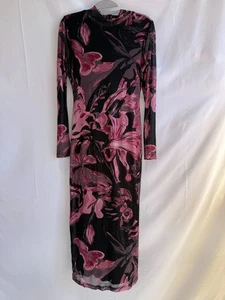 Prabal Gurung x RTR Black & Pink Abstract Floral Mesh Midi Dress Size S (READ) - Bild 1 von 9