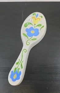 Vintage Handpainted Ceramic Spoon Rest Blue & Yellow Flower Tulip Country - Picture 1 of 7