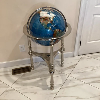 Alexander Kalifano Lápis Azul Céu 39” Suporte de Piso Mundo Pedra Preciosa 17” Globo Raro! - Imagem 1 de 4