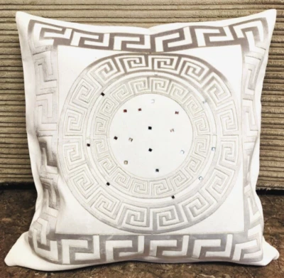 Multi Greek keys Circles border With Crystal Stone decorative Pillow Throw Cover - Image 1 of 4
