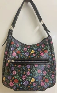 Dooney & Bourke Hobo-Schultertasche schwarz Blumen botanisch mit Regenbogen-Reißverschlüssen gebraucht, in einwandfreiem Zustand - Bild 1 von 21