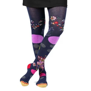 Fil de Jour France Cotton Angora Blend Floral Tights, Indy, S/M Made in Italy - Picture 1 of 4