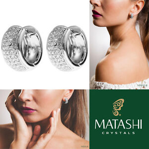 18K White Gold Plated Earrings w/ Clip Design & Crystals by Matashi