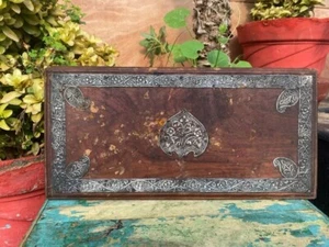 Antique Old Wooden Silver Floral Leaf Fitted Plaque Wooden Wall Panel - Picture 1 of 11