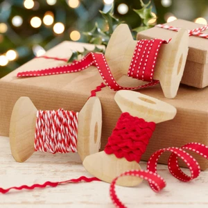(0,99 €/m) Geschenkband 'Vintage Noel' rot / weiß 3 Stück - Weihnachten Bänder - Bild 1 von 2