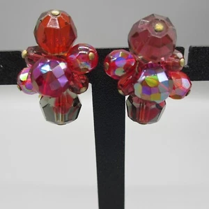 Pendientes Hattie Carnegie Vintage Rojo AB Estrás Racimo Clip On - Imagen 1 de 8