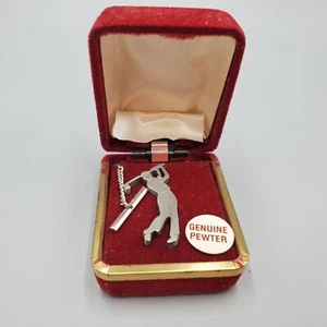 Vintage Perfect Golf Swing Tie Tack Pewter in Red Velvet Box w Satin Lining - Picture 1 of 7