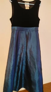 Girls Beautiful Holiday Dress Black Velvet And Iridescent Royal Blue Bottom - Picture 1 of 11