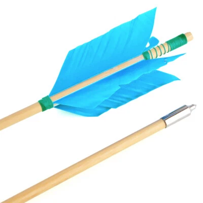 6pcs Archery Flu-Flu Wooden Arrows 4 Turkey Feathers Traditional Bow Hunting - Image 1 of 4