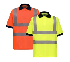 Yoko Hi-Vis Safety YELLOW or ORANGE Polyester Short Sleeve Polo Shirt - Picture 1 of 3